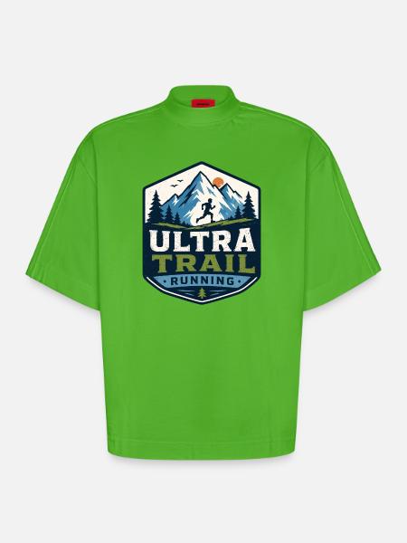 Ultra Trail Running - Heavyweight Oversized Organic Boxy T-Shirt Made in EU - Apple Neon