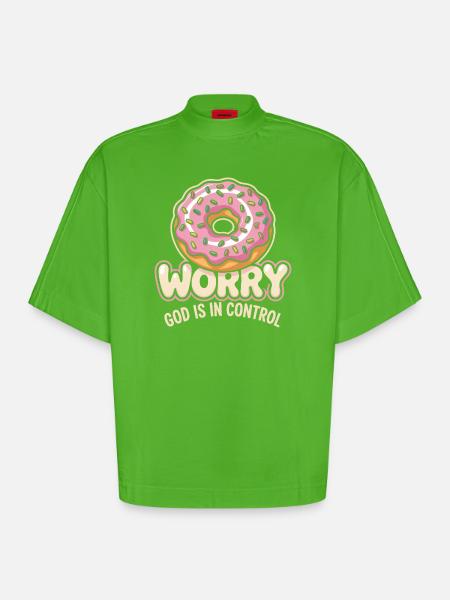 Ne vous inquiétez pas : Dieu contrôle - T-shirt bio épais oversize Boxy fabriqué en UE - Apple Neon