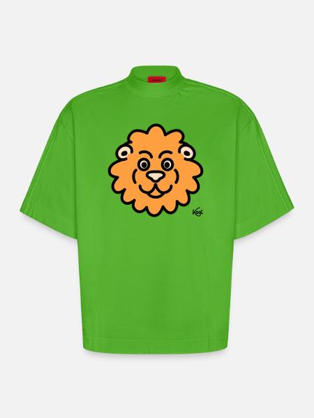 Lion Large - Heavyweight Oversized Organic Boxy T-Shirt Made in EU - Apple Neon