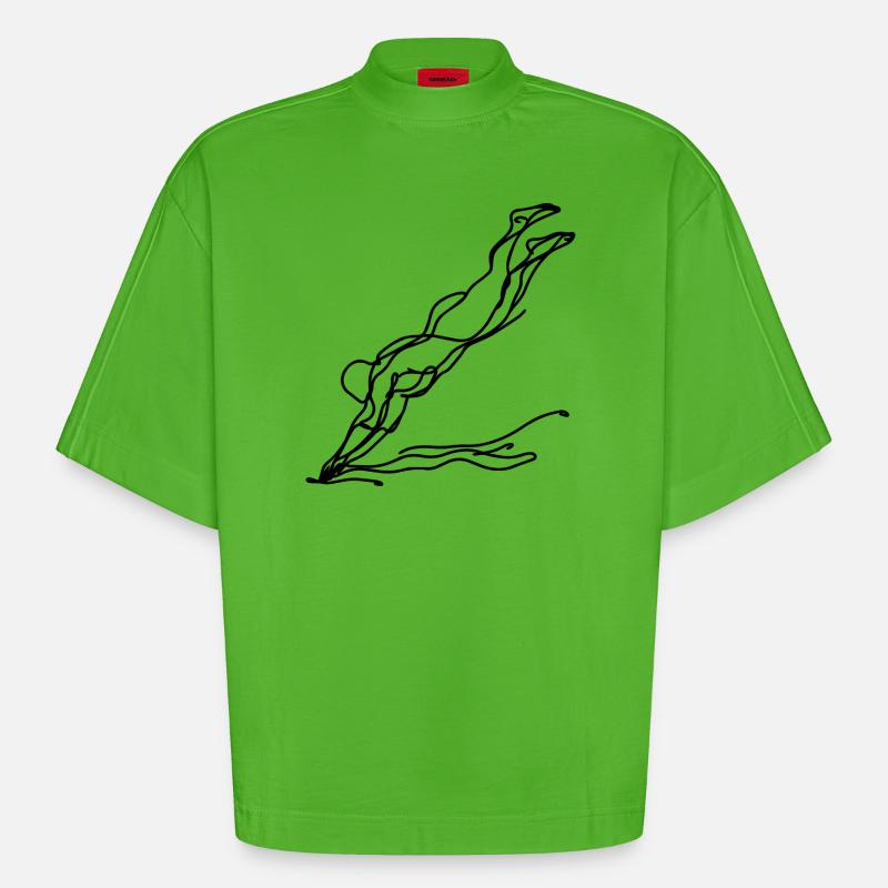 Dessin de nageurs - T-shirt bio épais oversize Boxy fabriqué en UE - Apple Neon