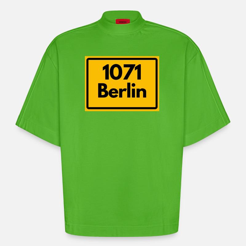 OLD POSTCODE 1071 BERLIN BERLIN OSTALGIE - Heavyweight Oversized Organic Boxy T-Shirt Made in EU - Apple Neon