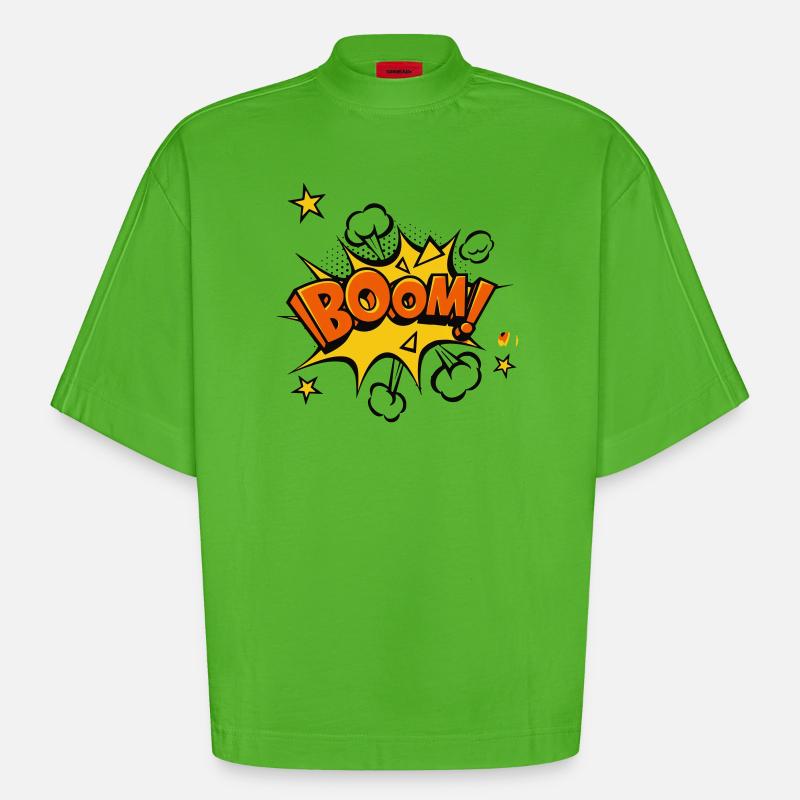 Boom Comic Explosion - T-shirt bio épais oversize Boxy fabriqué en UE - Apple Neon