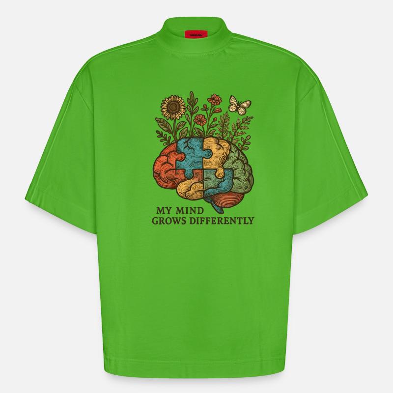 Le casse-tête évolue différemment - T-shirt bio épais oversize Boxy fabriqué en UE - Apple Neon