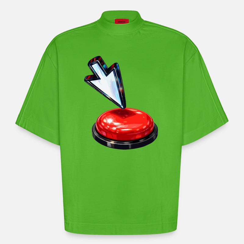 Bouton flèche vers le bas - T-shirt bio épais oversize Boxy fabriqué en UE - Apple Neon
