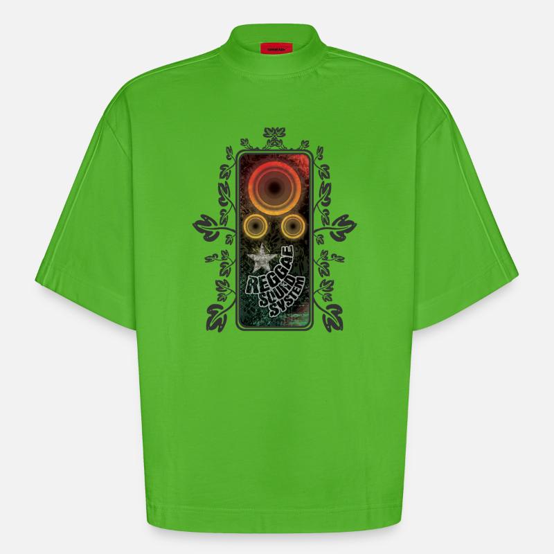 Brillance du système de son reggae - T-shirt bio épais oversize Boxy fabriqué en UE - Apple Neon