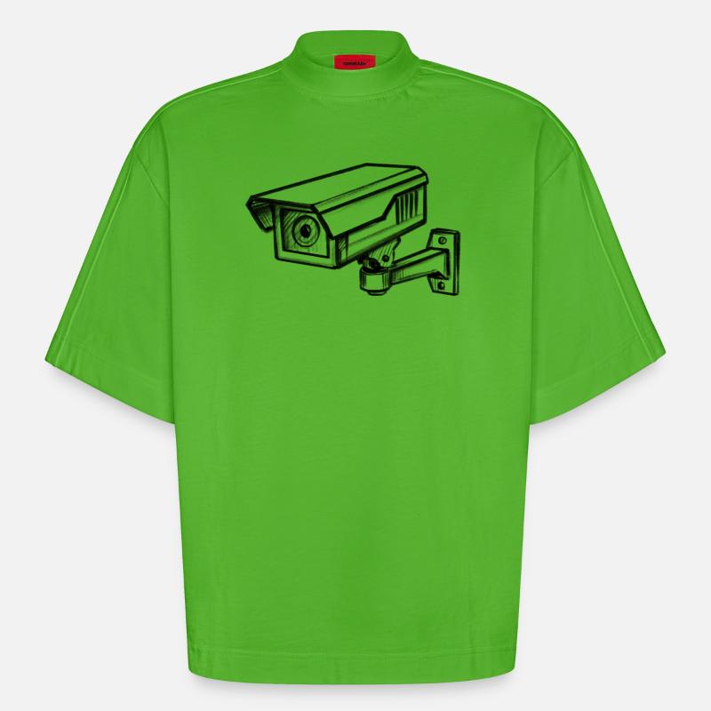 Security Camera Security - Illusionration - Heavyweight Oversized Organic Boxy T-Shirt Made in EU - Apple Neon
