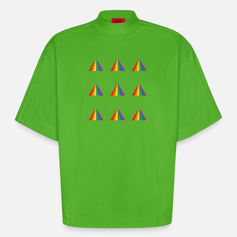 Rainbow Pyramid Pattern - Heavyweight Oversized Organic Boxy T-Shirt Made in EU - Apple Neon