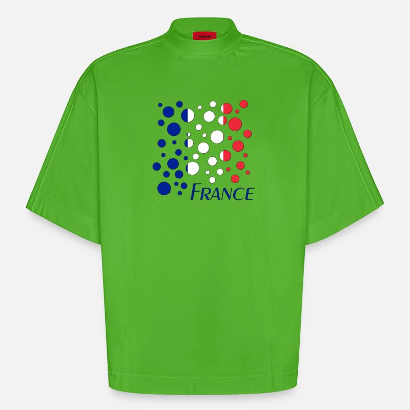 French Circle Dots Pattern - Heavyweight Oversized Organic Boxy T-Shirt Made in EU - Apple Neon