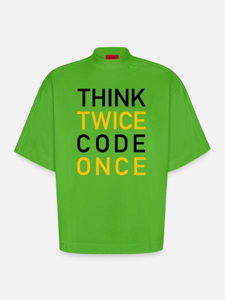 Think Twice Code Once Programmer - T-shirt bio épais oversize Boxy fabriqué en UE - Apple Neon