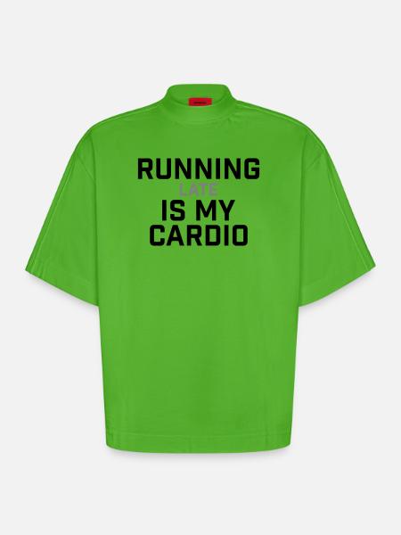 Running Late Is My Cardio Saying - Heavyweight Oversized Organic Boxy T-Shirt Made in EU - Apple Neon