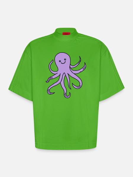 Charme de pieuvre violette - T-shirt bio épais oversize Boxy fabriqué en UE - Apple Neon