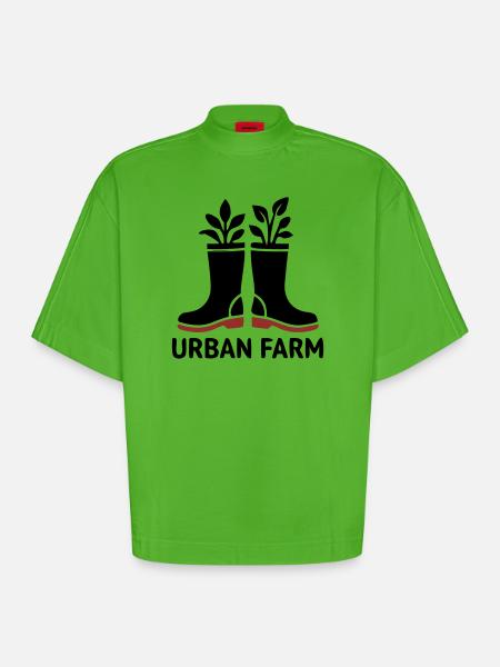 Urban Farm Rubber Boots Logo - Heavyweight Oversized Organic Boxy T-Shirt Made in EU - Apple Neon