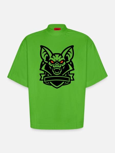 Fledermaus Maskottchen Logo - Heavyweight Oversized Organic Boxy T-Shirt Made in EU - Apple Neon