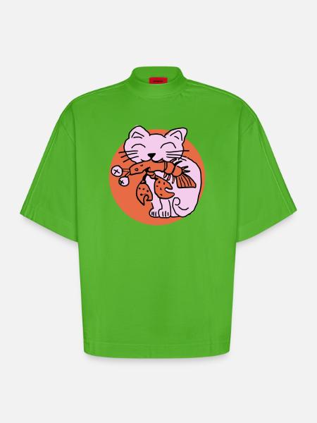 Cat eats cancer - Heavyweight Oversized Organic Boxy T-Shirt Made in EU - Apple Neon