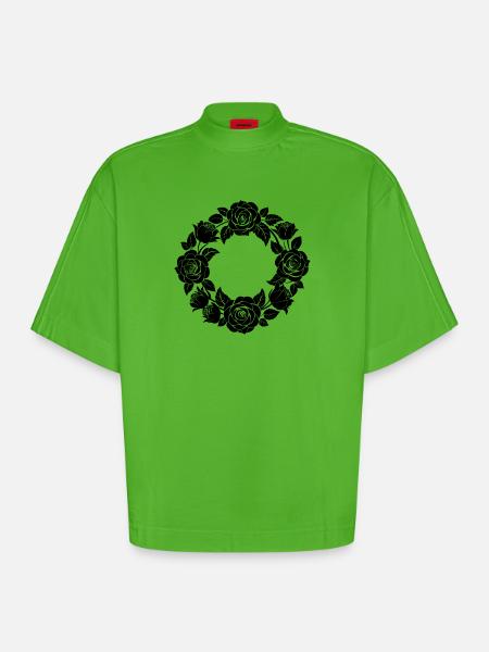 Rose Wreath - Heavyweight Oversized Organic Boxy T-Shirt Made in EU - Apple Neon