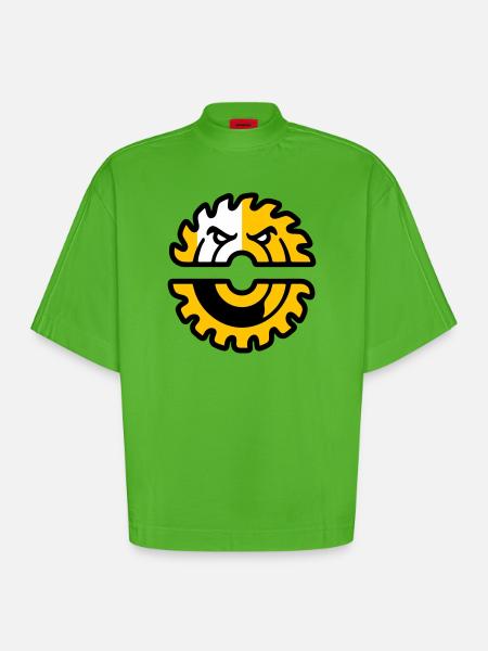 Circular Saw Mascot Logo - Heavyweight Oversized Organic Boxy T-Shirt Made in EU - Apple Neon