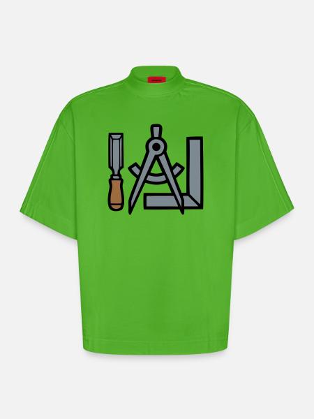 Carpenter Tools Graphic - Heavyweight Oversized Organic Boxy T-Shirt Made in EU - Apple Neon
