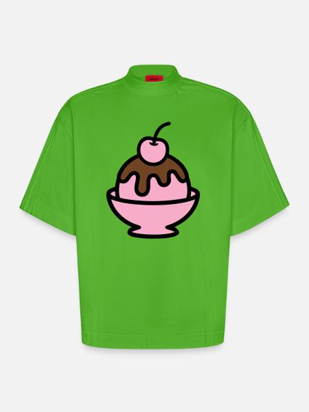 Sundae Cherry Artwork - Heavyweight Oversized Organic Boxy T-Shirt Made in EU - Apple Neon
