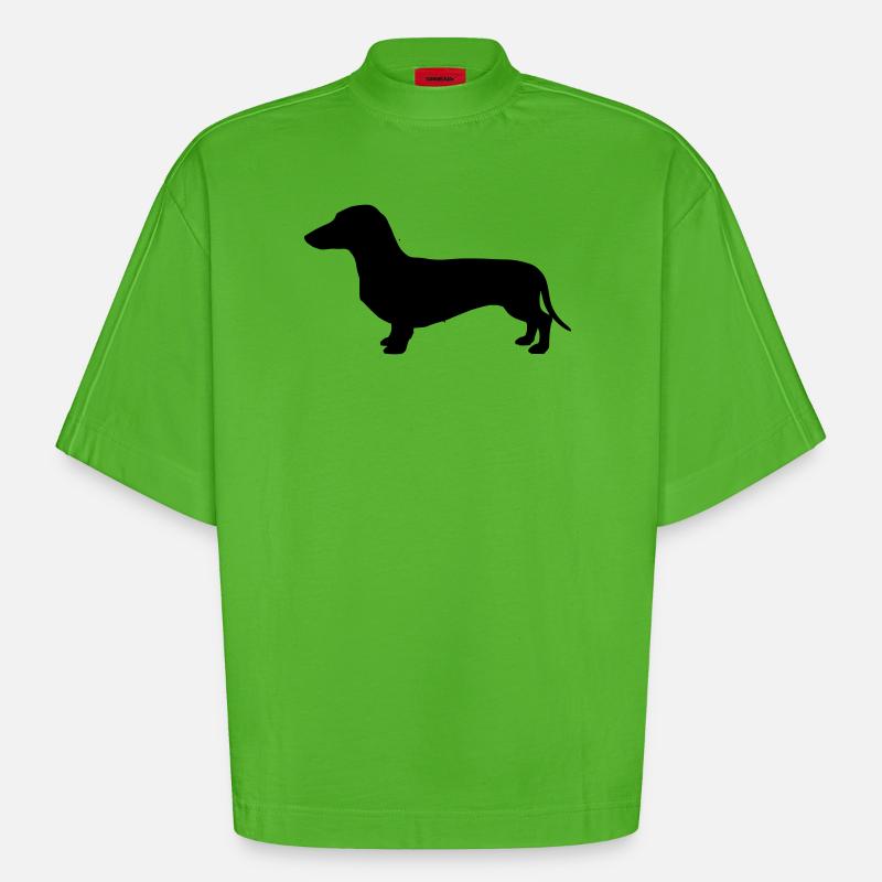 Teckel Silhouette teckel - T-shirt bio épais oversize Boxy fabriqué en UE - Apple Neon