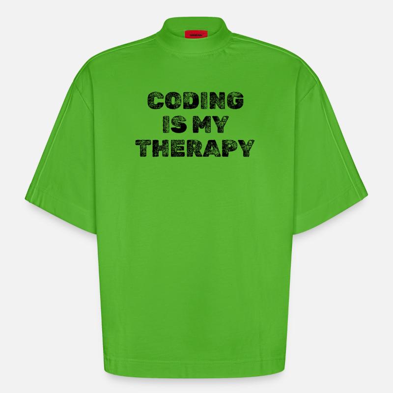 Coding Is My Therapy Developer Saying - Heavyweight Oversized Organic Boxy T-Shirt Made in EU - Apple Neon