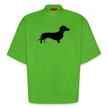 Silhouette du teckel - T-shirt bio épais oversize Boxy fabriqué en UE - Apple Neon - Devant