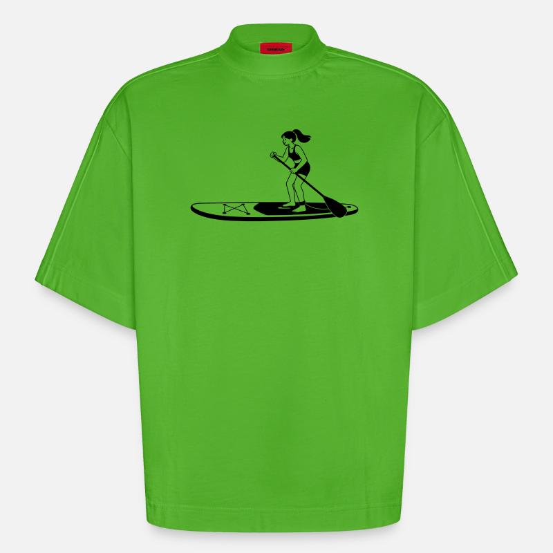 Paddleboard debout - T-shirt bio épais oversize Boxy fabriqué en UE - Apple Neon