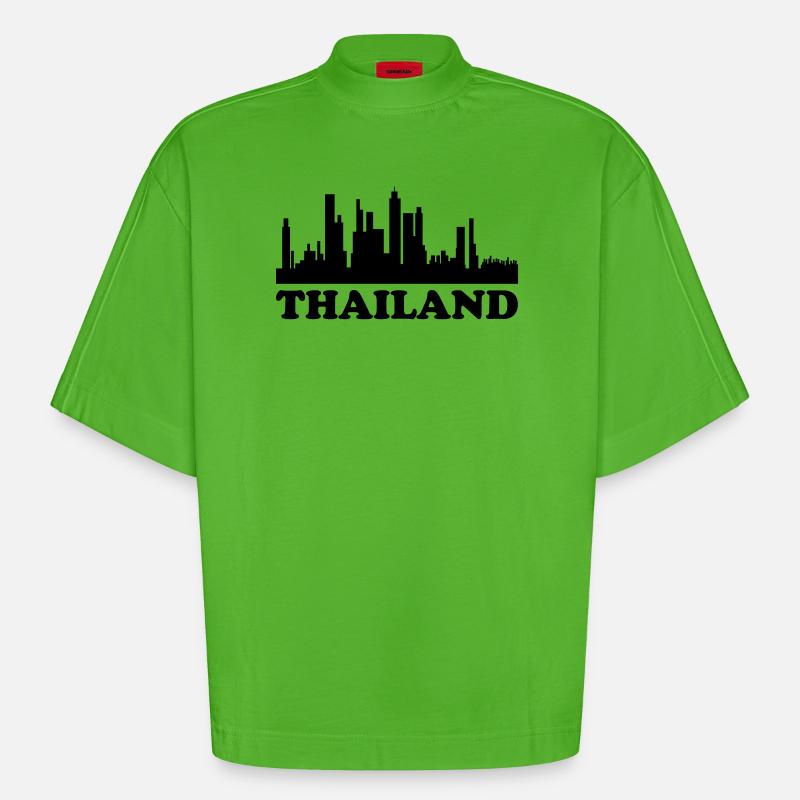 Skyline de Thaïlande - T-shirt bio épais oversize Boxy fabriqué en UE - Apple Neon