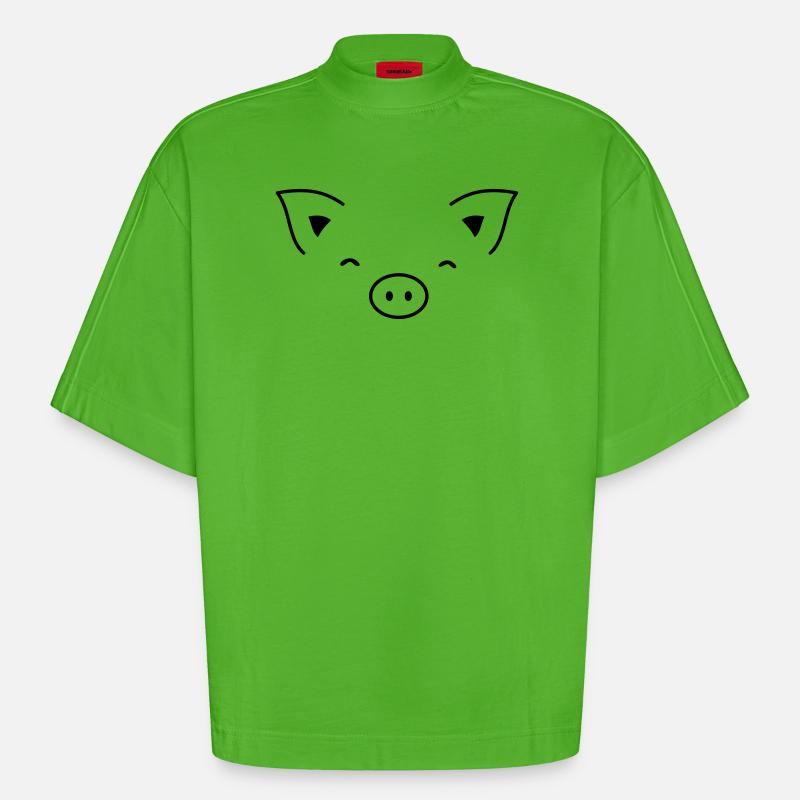 Pig piglet sow - Heavyweight Oversized Organic Boxy T-Shirt Made in EU - Apple Neon