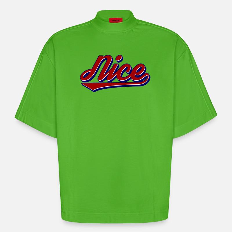 Nice Script Retro Logo Stil - Heavyweight Oversized Organic Boxy T-Shirt Made in EU - Apple Neon