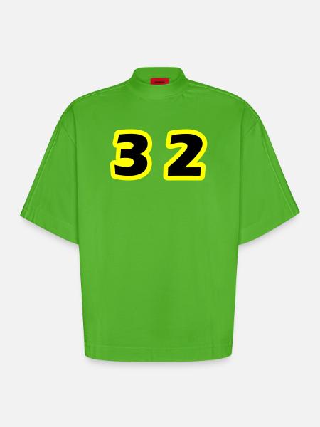 32 Number Symbol - Heavyweight Oversized Organic Boxy T-Shirt Made in EU - Apple Neon