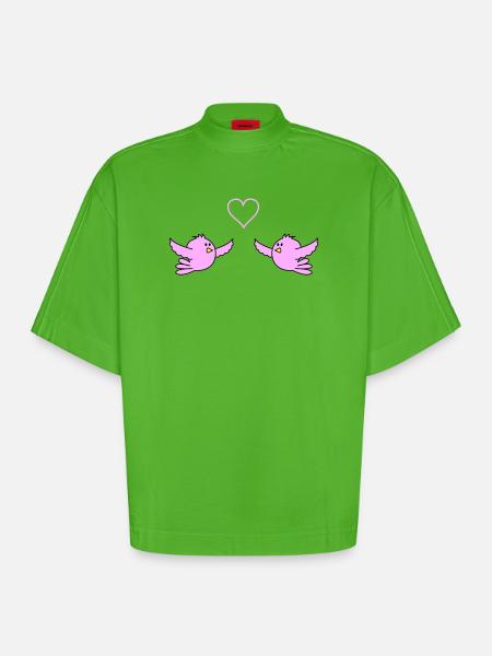 birds_in_love - T-shirt bio épais oversize Boxy fabriqué en UE - Apple Neon