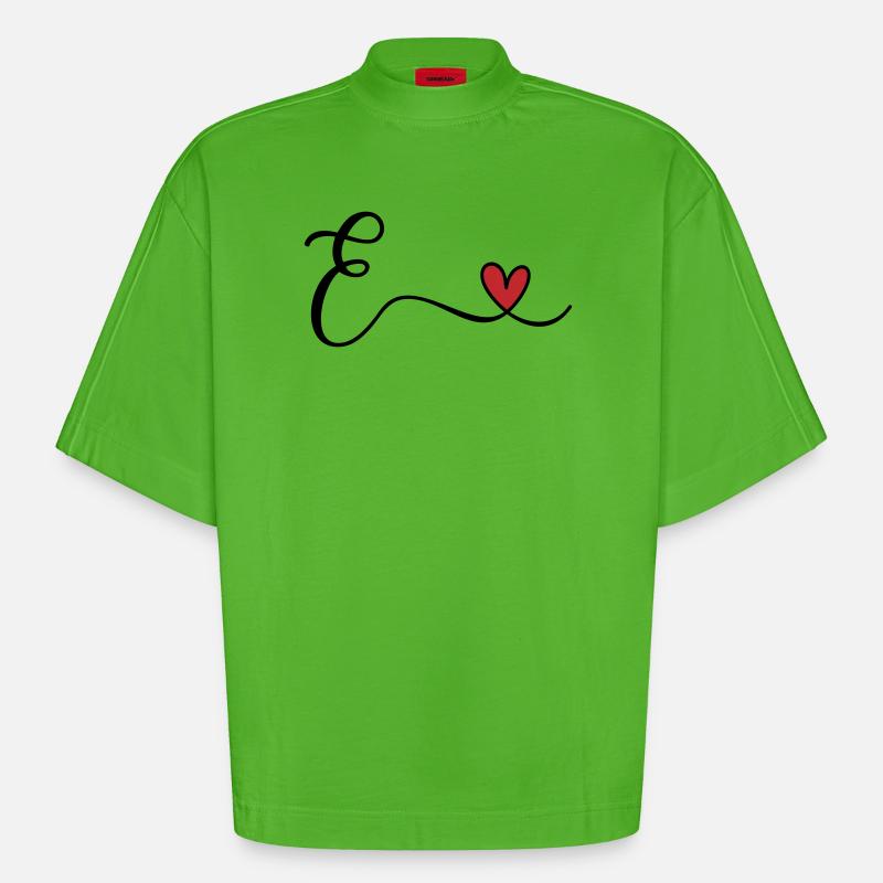 Monogramme de la lettre E - T-shirt bio épais oversize Boxy fabriqué en UE - Apple Neon