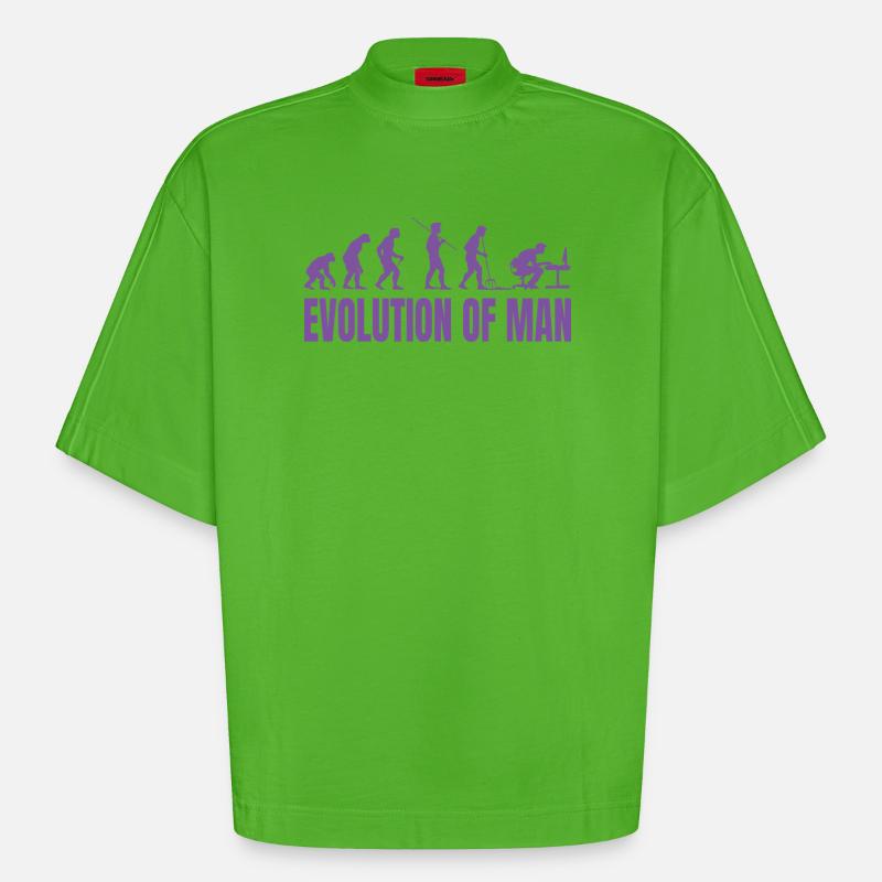 Programmer Computer Freak Evolution Retro - Heavyweight Oversized Organic Boxy T-Shirt Made in EU - Apple Neon