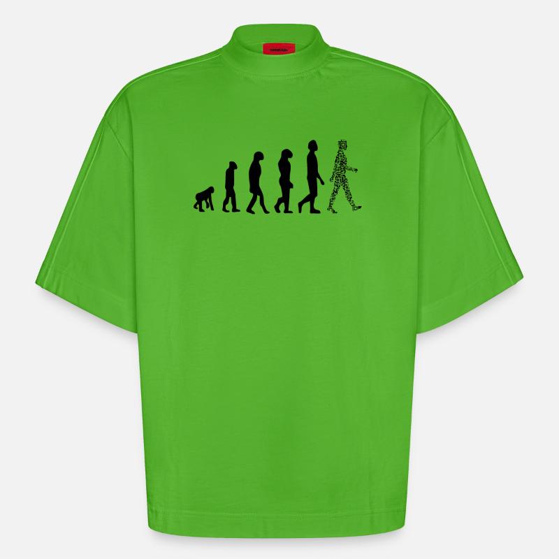 Evolution QR code - Humour pass sanitaire - T-shirt bio épais oversize Boxy fabriqué en UE - Apple Neon
