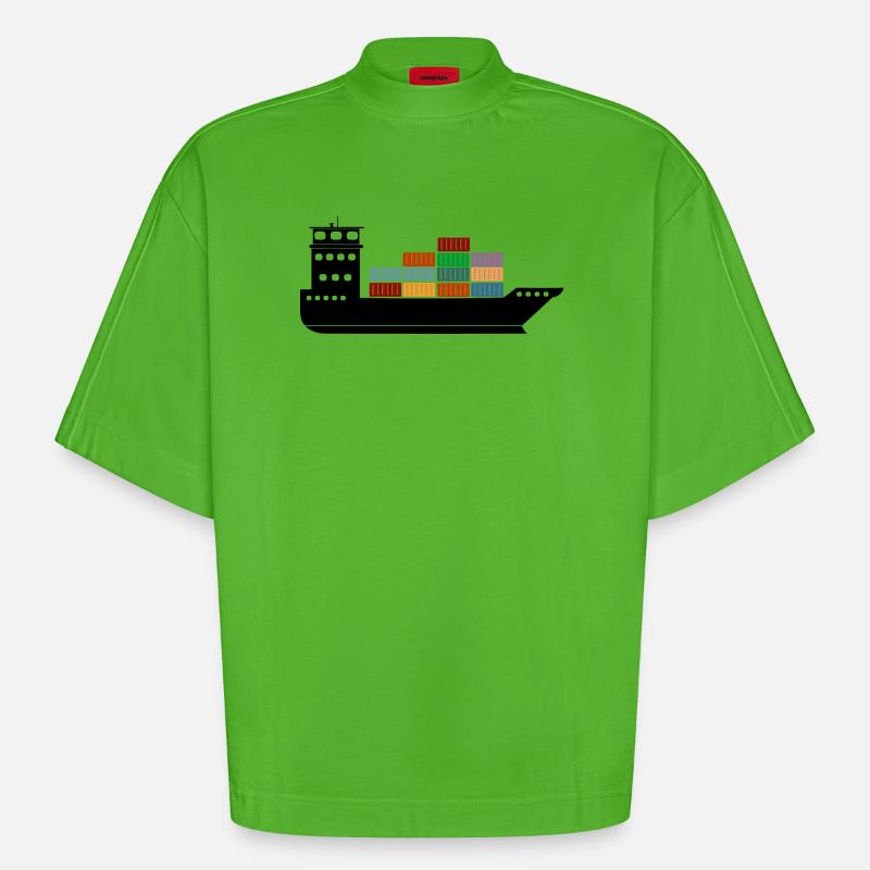 Seecontainerschiff oder Boot mit Containern - Heavyweight Oversized Organic Boxy T-Shirt Made in EU - Apple Neon