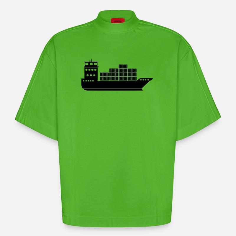 Seecontainerschiff oder Boot mit Containern - Heavyweight Oversized Organic Boxy T-Shirt Made in EU - Apple Neon