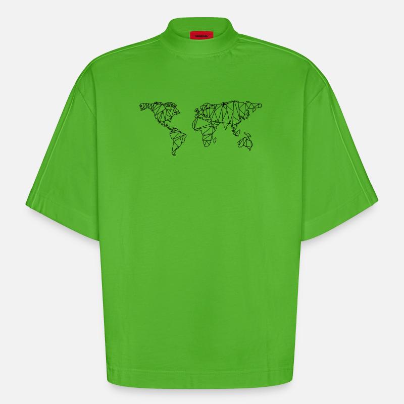 World map - Heavyweight Oversized Organic Boxy T-Shirt Made in EU - Apple Neon