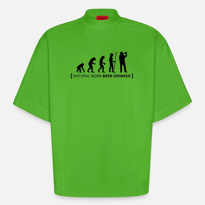 evolution_beer_drinker - T-shirt bio épais oversize Boxy fabriqué en UE - Apple Neon