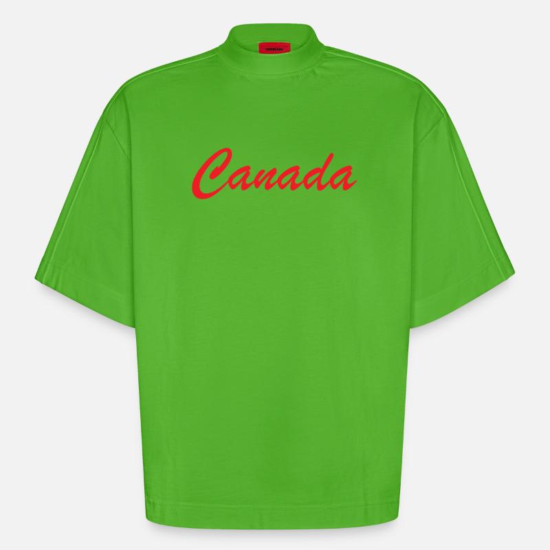 Canada Script Lettering Red - Heavyweight Oversized Organic Boxy T-Shirt Made in EU - Apple Neon