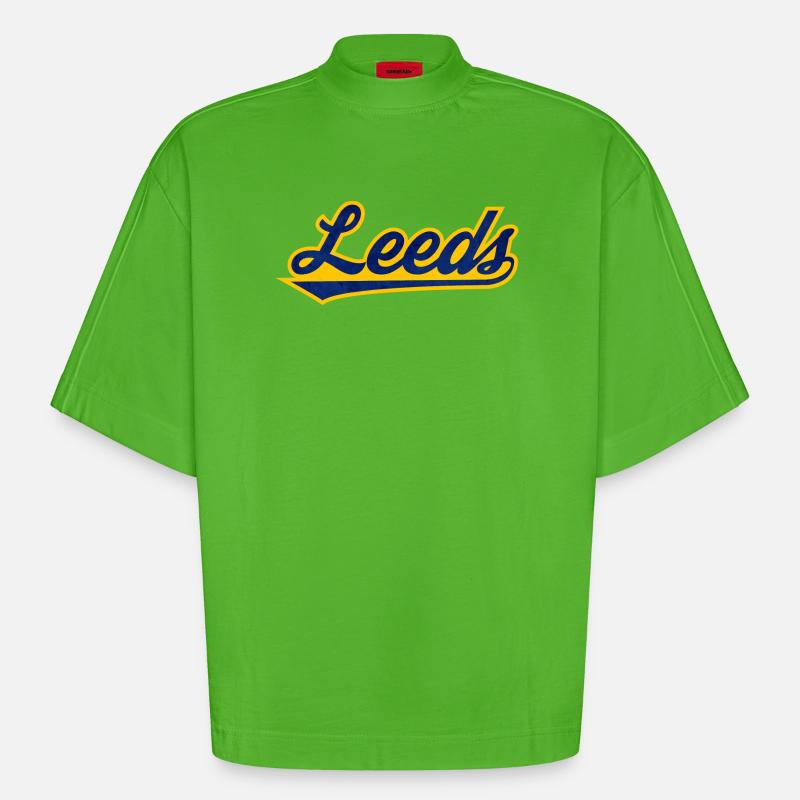 Leeds Script Logo Blau Gelb - Heavyweight Oversized Organic Boxy T-Shirt Made in EU - Apple Neon