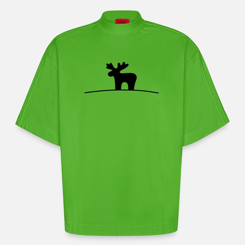 Elch Silhouette Geschenkidee Weihnachten - Heavyweight Oversized Organic Boxy T-Shirt Made in EU - Apple Neon
