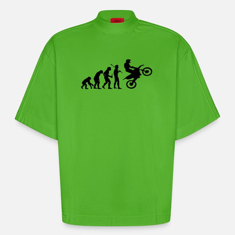 Evolution Monkey au Motocross - T-shirt bio épais oversize Boxy fabriqué en UE - Apple Neon