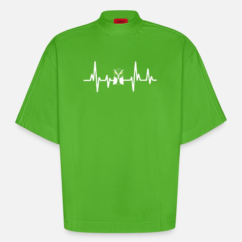 Eulen Herzschlag - Heavyweight Oversized Organic Boxy T-Shirt Made in EU - Apple Neon