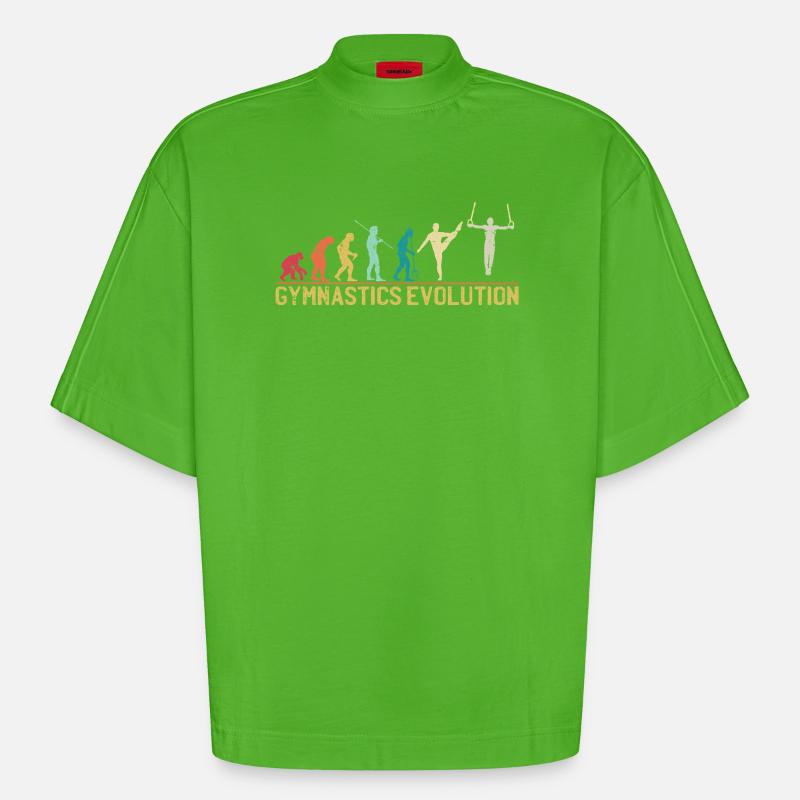 Gymnastics Evolution Graphic Tee - Heavyweight Oversized Organic Boxy T-Shirt Made in EU - Apple Neon