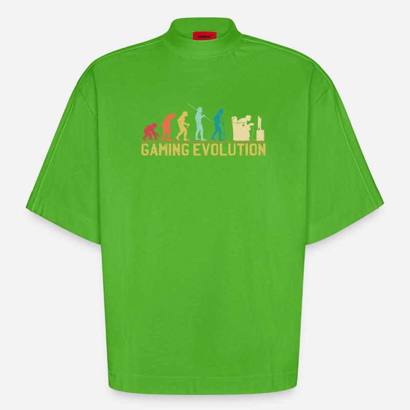 Gaming Evolution Artwork - Heavyweight Oversized Organic Boxy T-Shirt Made in EU - Apple Neon