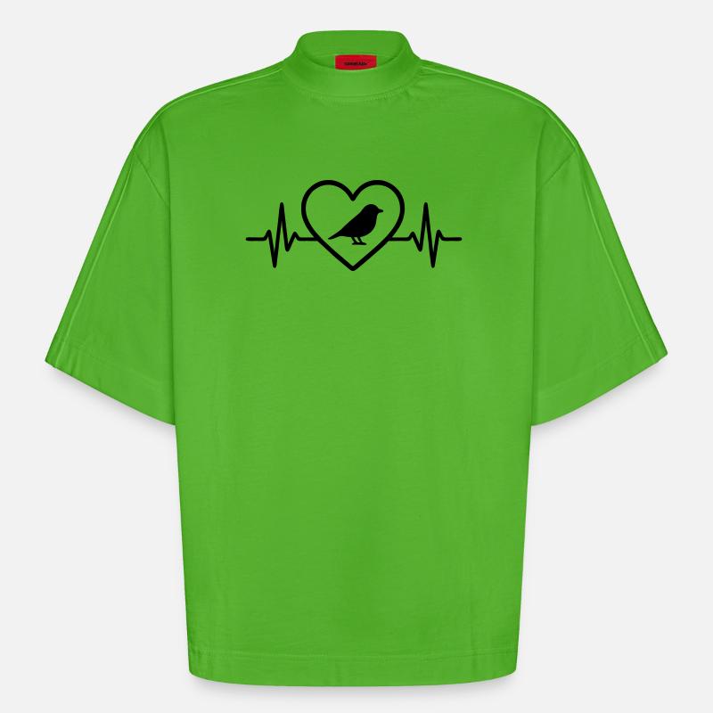 Vogel Herz - Heavyweight Oversized Organic Boxy T-Shirt Made in EU - Apple Neon