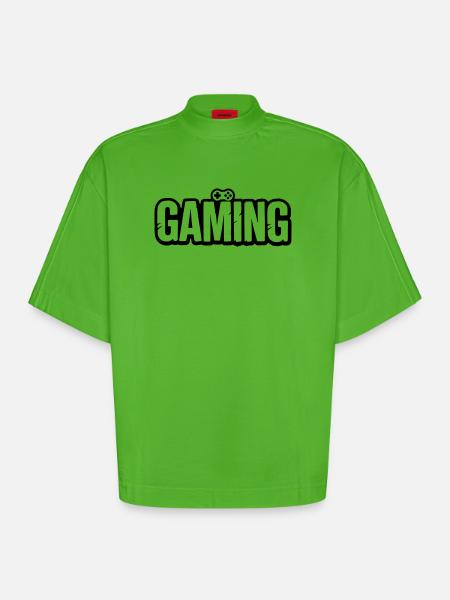 Gaming_Schrift_mit_Conroller - T-shirt bio épais oversize Boxy fabriqué en UE - Apple Neon