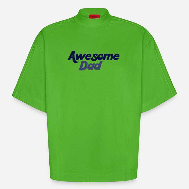 Bold Blue Gradient Awesome Dad - Heavyweight Oversized Organic Boxy T-Shirt Made in EU - Apple Neon