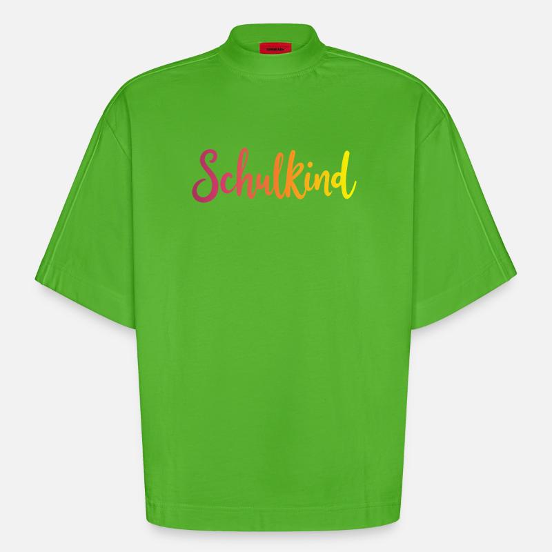 Schulkind Farbverlauf Rot-Gelb - Gradient Script - Heavyweight Oversized Organic Boxy T-Shirt Made in EU - Apple Neon