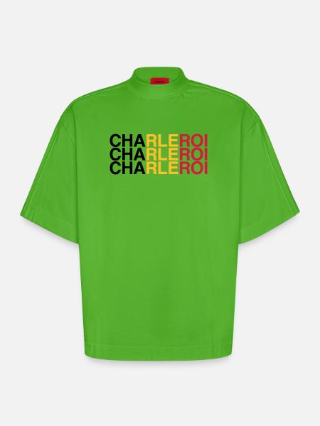 CHARLEROI Belgium Belgium Flag - Heavyweight Oversized Organic Boxy T-Shirt Made in EU - Apple Neon